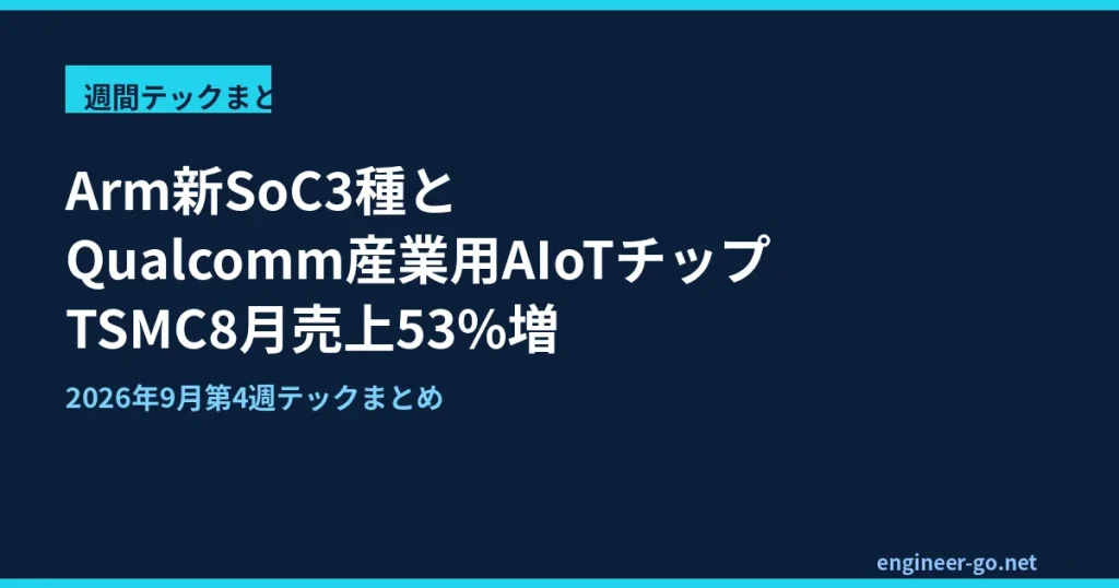 Arm新SoC3種とQualcomm産業用AIoTチップ発表、TSMC8月売上53%増：2026年9月第4週テックまとめのアイキャッチ画像